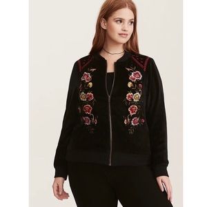 Torrid Floral Embellished Velvet Bomber Jacket